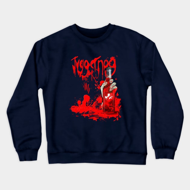 Zombie Hand Bloodied Juggernog on Navy Blue Crewneck Sweatshirt by LANStudios